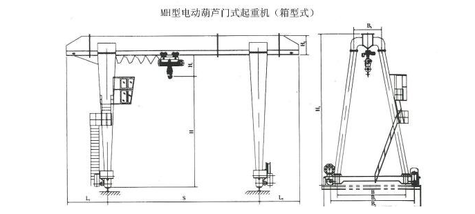 10噸MH型單梁門(mén)式起重機(jī)結(jié)構(gòu)圖