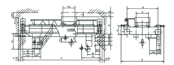 32/5噸、50/10噸雙梁吊鉤橋式起重機結(jié)構(gòu)圖